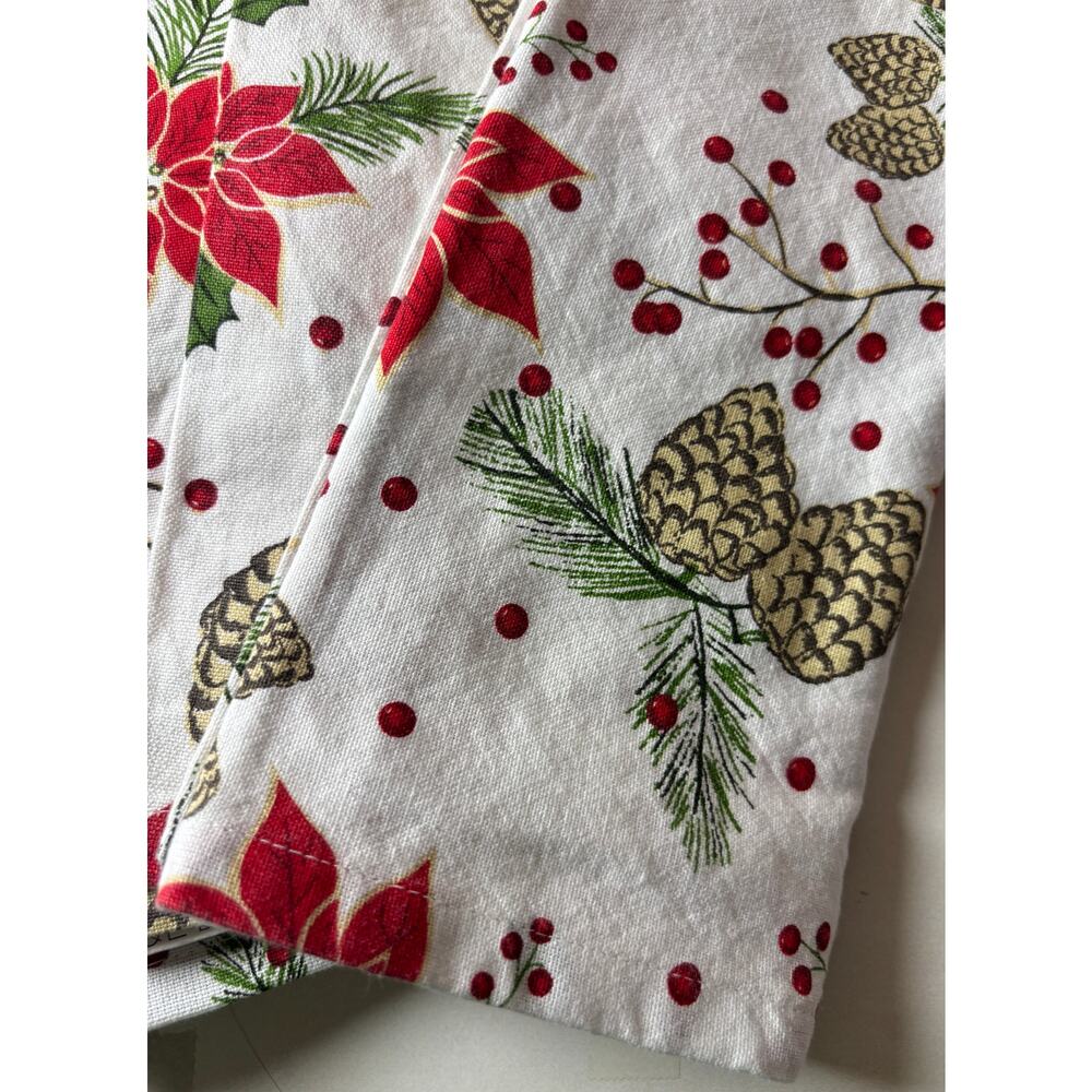 Urban Villa Christmas Cloth Napkins Set of 10 Poinsettia Pinecone Cotton Holiday - Picture 3 of 7